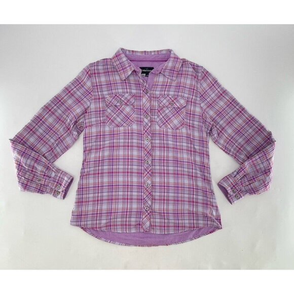 Marmot Women's‎ Purple Plaid Button Up Collared Roll Tab Sleeve Shirt Sz M - Picture 3 of 10